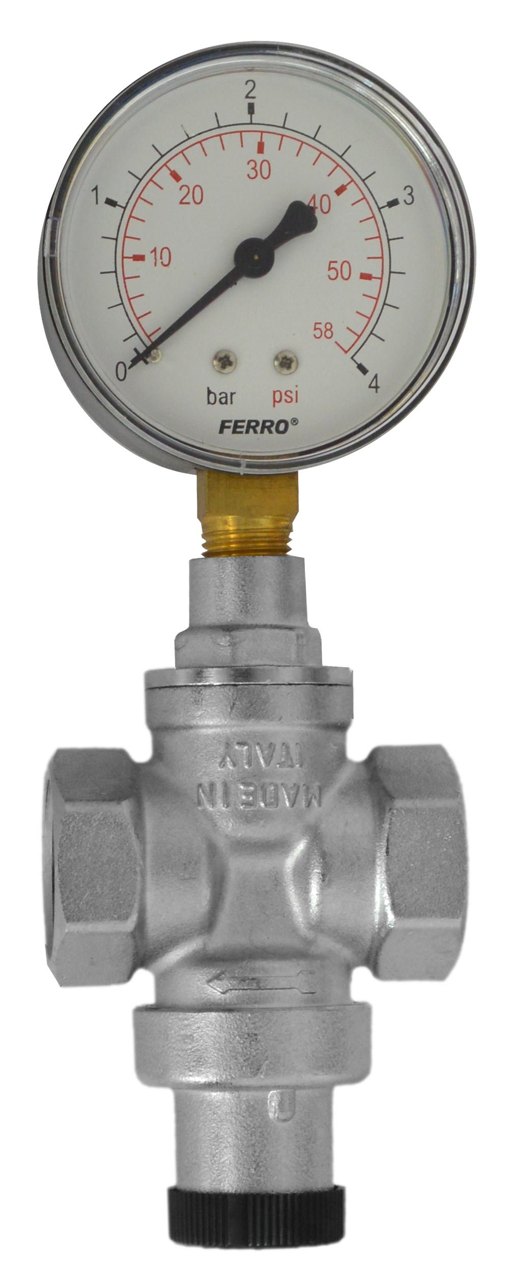 Slėgio reduktorius FERRO 1/2", su manometru, 1-4 bar, RC15SM