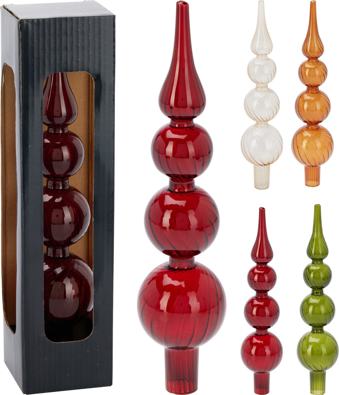 Eglutės viršūnė, stiklas, 4 skirtingos sp., 6 × 6 × 28 cm