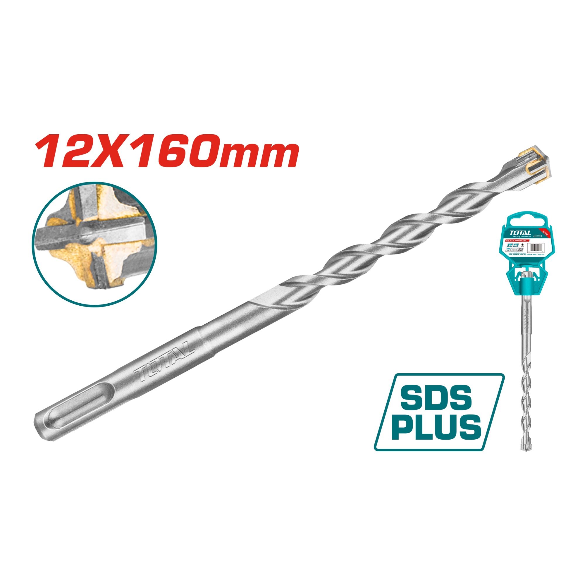 Grąžtas betonui SDS plus cross TOTAL, TCT, 12x160mm, TAC311202C