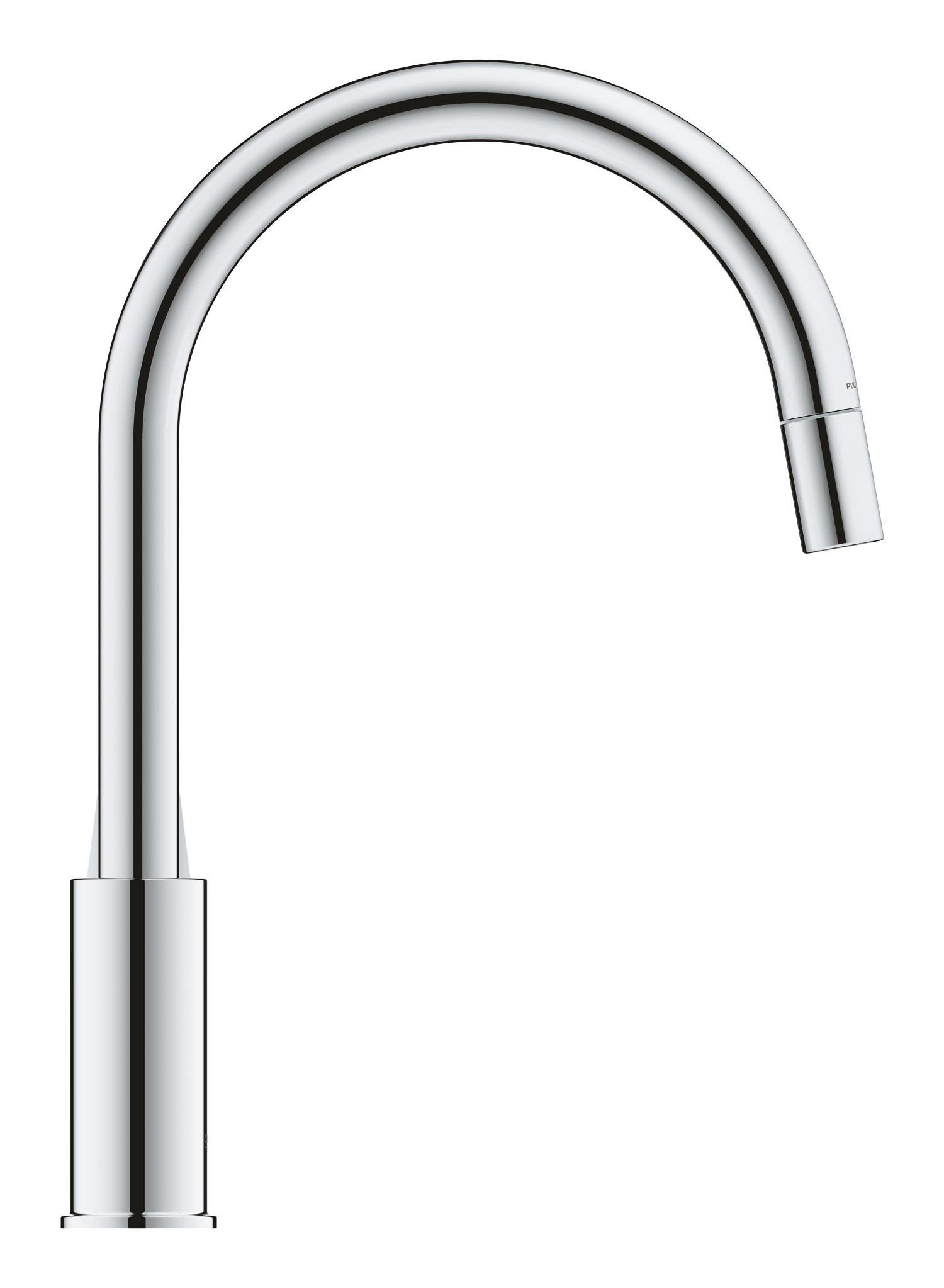 Plautuvės maišytuvas GROHE QUICKFIX START EDGE, su C-formos snapu ir ištraukiamu dušeliu, 360° pasukimo kampu, chromo spalva, 30550000