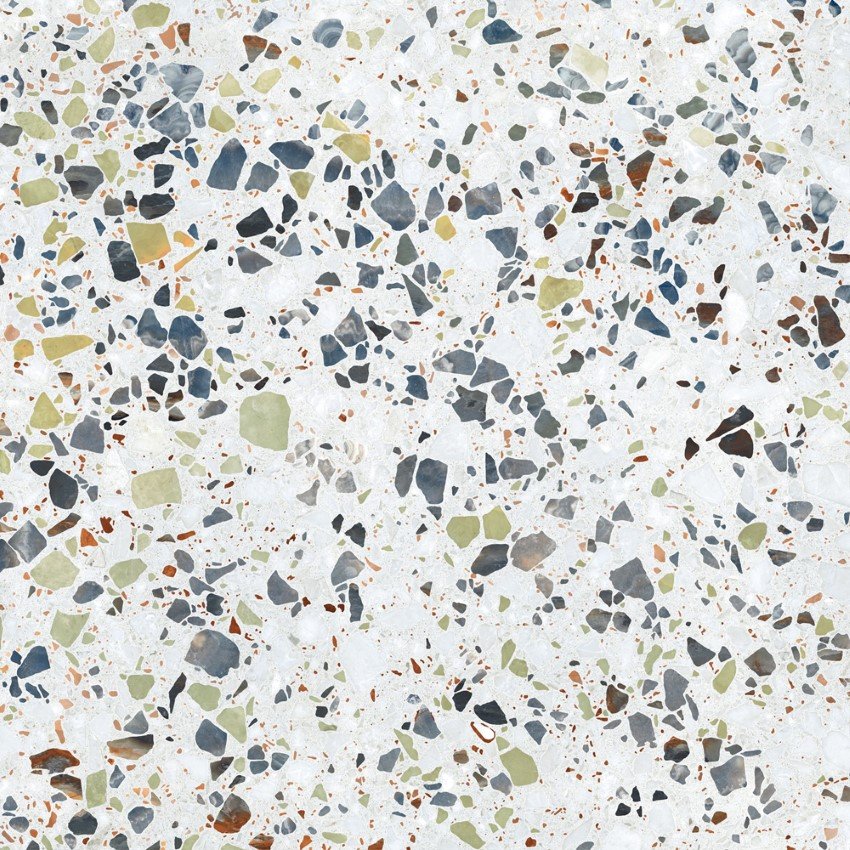 Akmens masės plytelės KAI TERAZZO VENETO GREEN 6540, 60 x 60 cm, 1,080 m2/dėž., glazūruotos, rektifikuotos, įvairiaspalvės