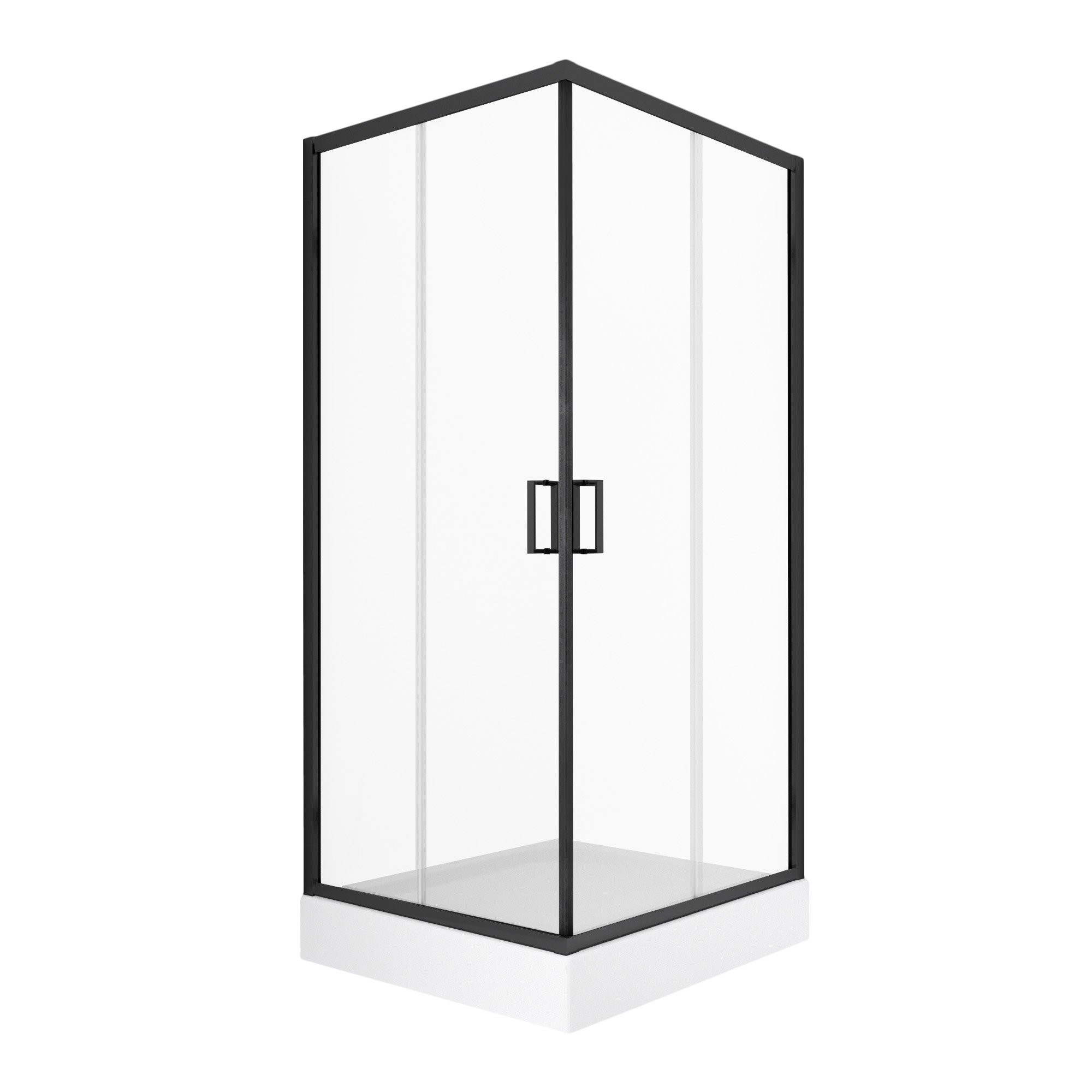 Dušo kabina HARMONY Ethereal Black HAR-0298, 90 x 90 x 201 cm,  R-55, kvadratinė, juodas profilis, skaidrus stiklas 5 mm, su žemu padėklu, sifonu