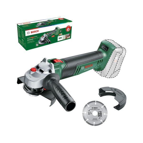 Akumuliatorinis kampinis šlifuoklis BOSCH Green Universal, Grind18V-75 Solo, be akumuliatoriaus ir kroviklio, 125 mm