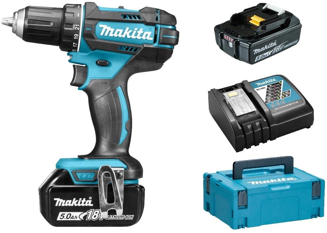 Akumuliatorinis suktuvas MAKITA DDF482RTJ, 18 V, 2 x 5,0 Ah Li-ion, 62/36 Nm