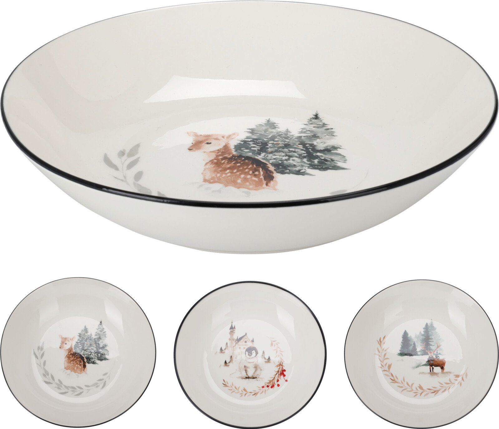Dubenėlis, kaulinis porcelianas, baltos sp., 3 skirtingi kalėdiniai dizainai, skersmuo 20 cm