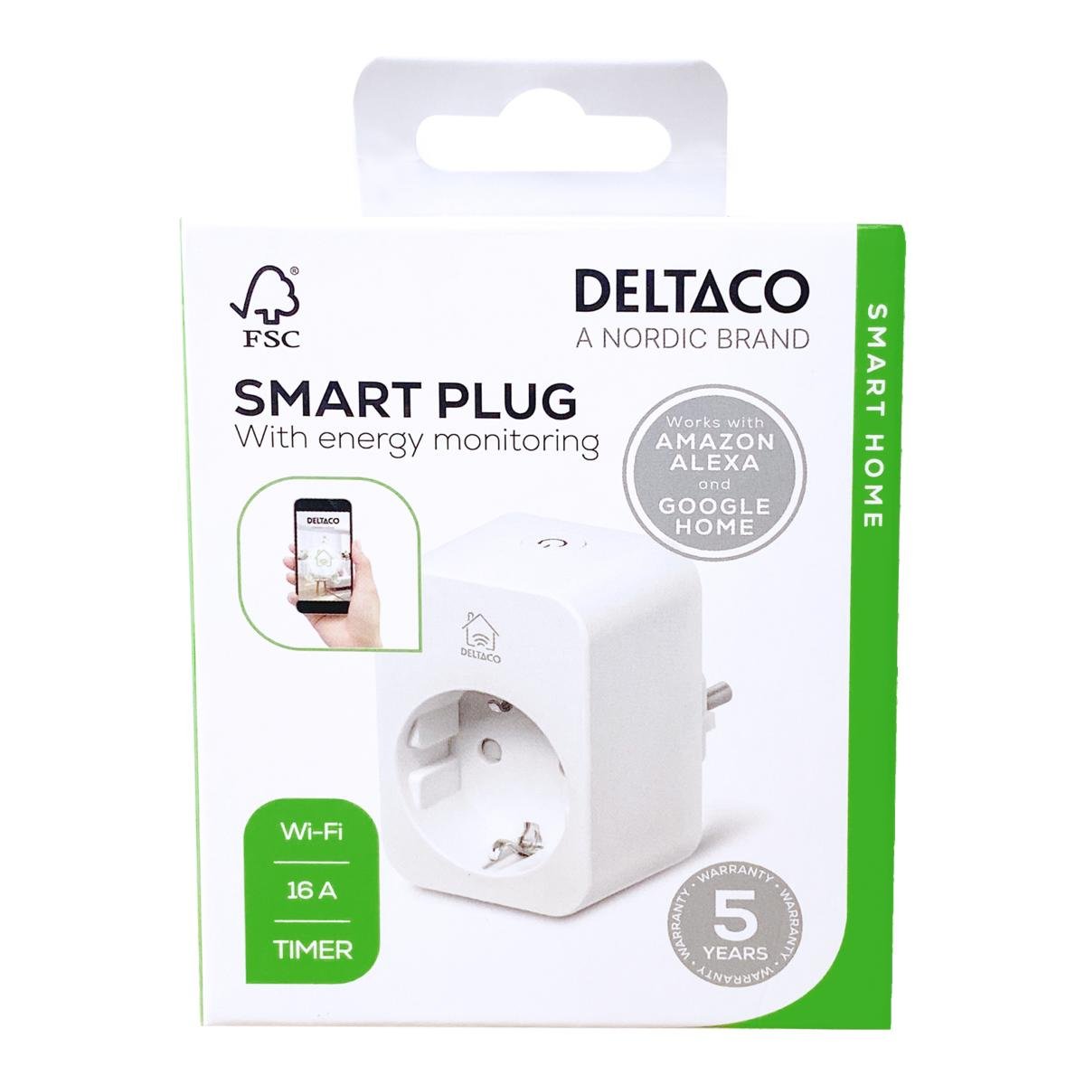 Išmanusis kištukinis lizdas DELTACO SMART HOME SH-P01E16, WiFi, valdomas su programėle, turi laikmačio funkciją