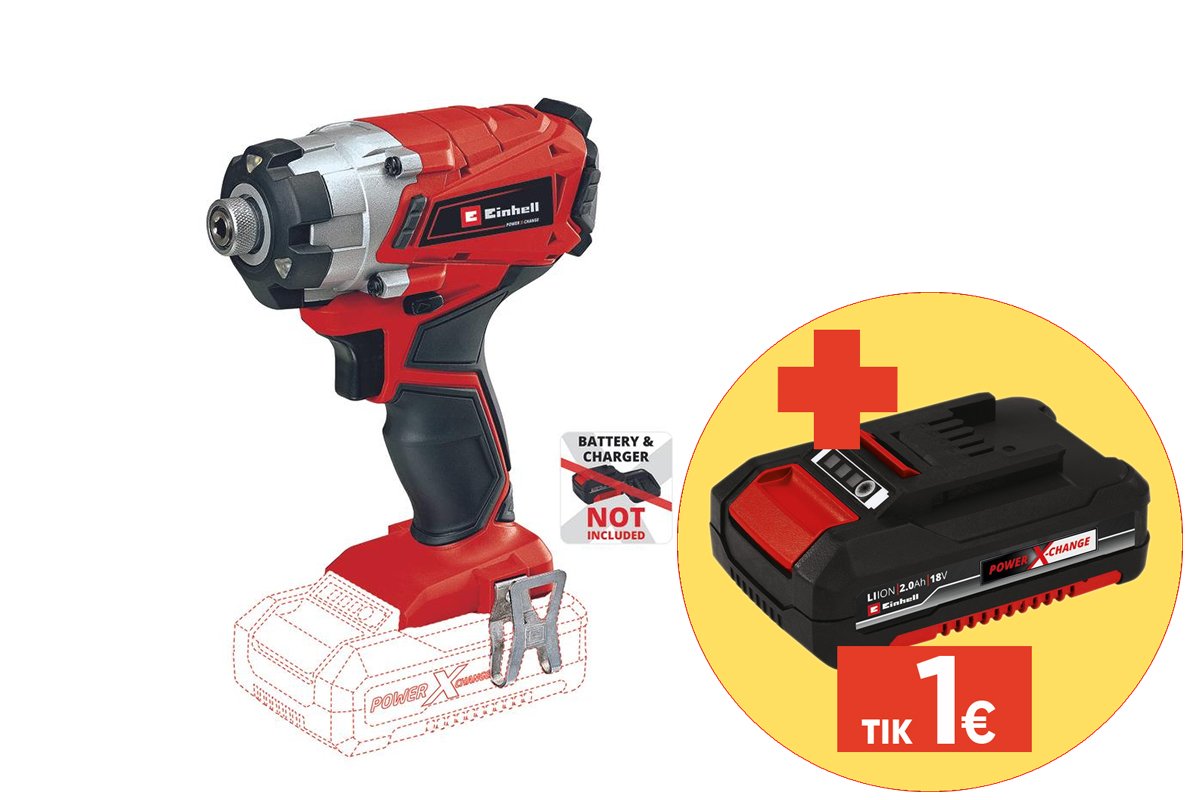 Akumuliatorinis suktuvas EINHELL TE-CI 18/1 Li Solo, antgalio laikiklis (6,35 mm/¼"), maks. sukimo momentas 140 Nm