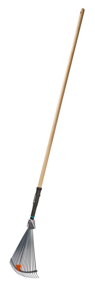 Vėduoklinis grėblys GARDENA PureLine, metalinis, reguliuojamas, plotis 30-50 cm, medinis kotas