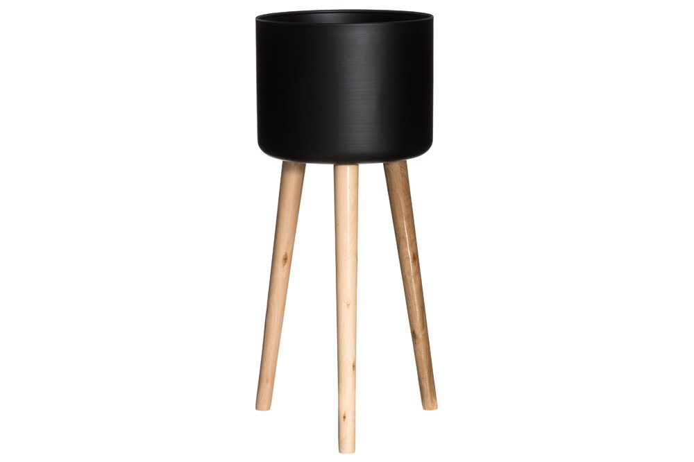 Gėlių vazonas ant stovo 4Living Woody, juodos sp., 25 x 25 x 60 cm.