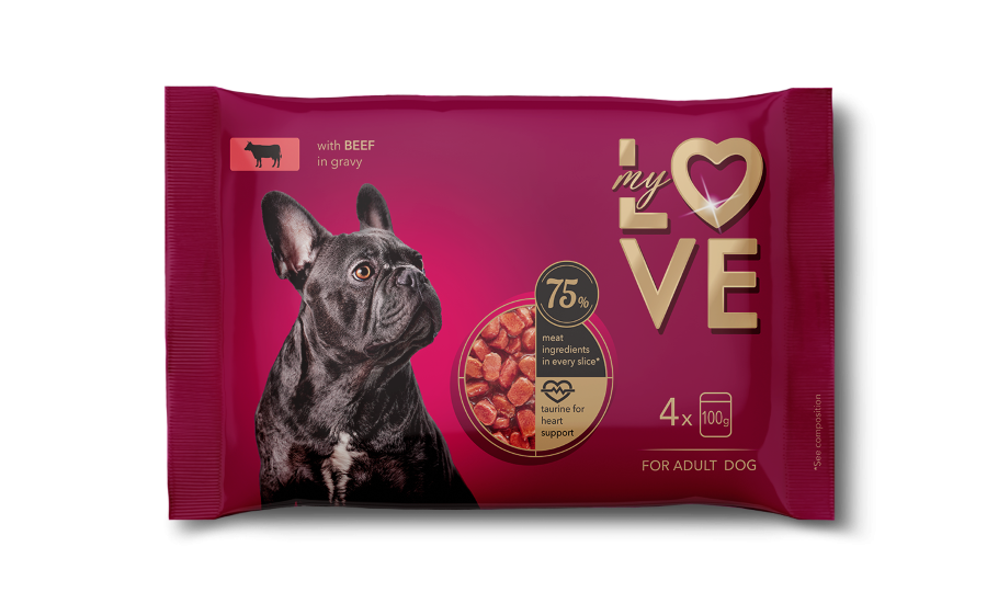 Konservuotas šunų ėdalas MY LOVE, su jautiena, 4x100 g