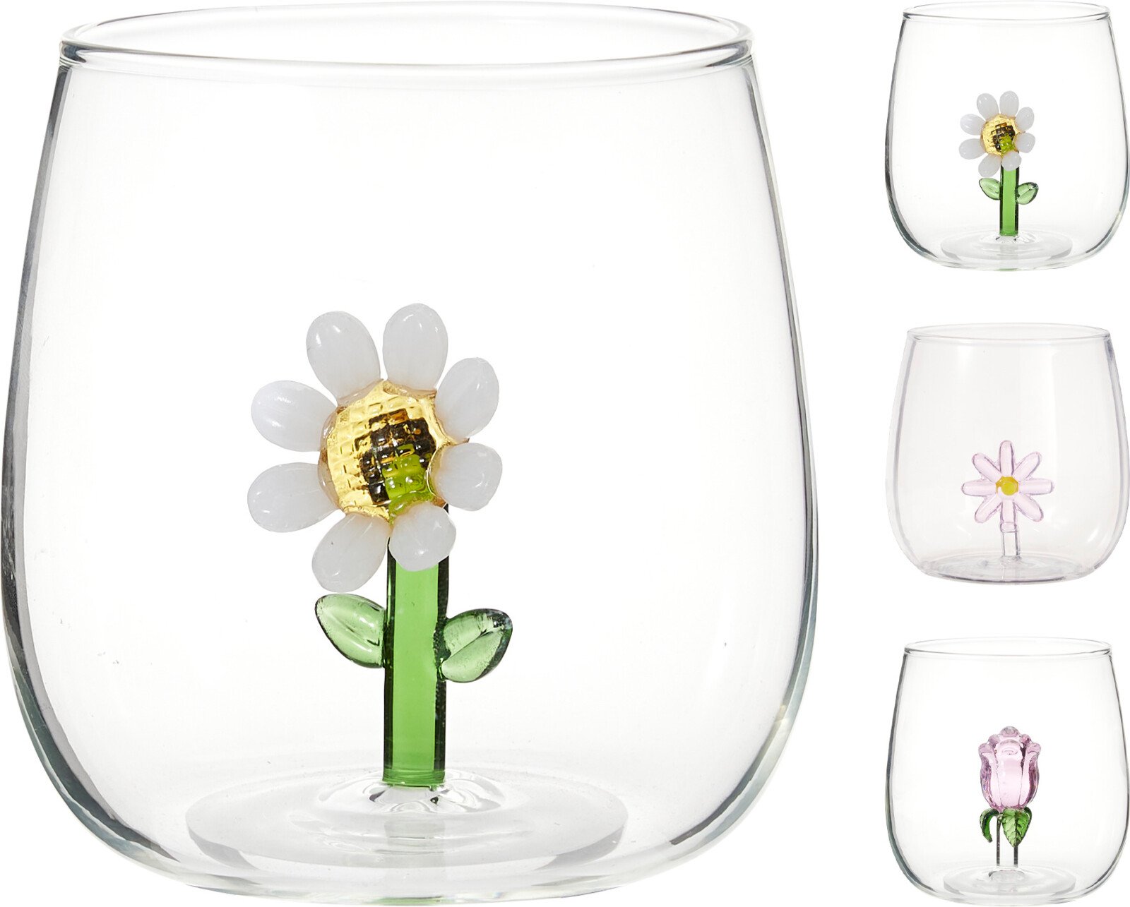 Stiklinė su gėlės dizainu, 500 ml, 3 skirtingi dizainai