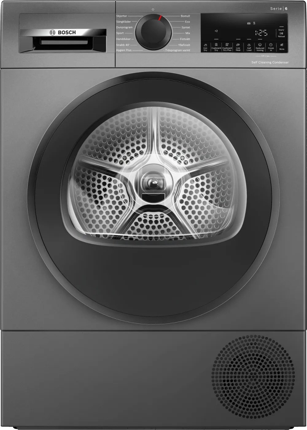 Džiovyklė BOSCH WQG245DXSN, su šilumos siurbliu, sidabro sp.