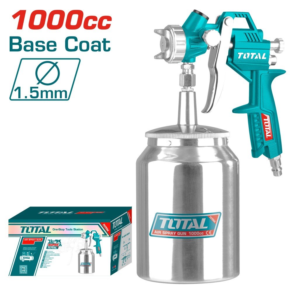 Dažymo pistoletas TOTAL, su metaliniu apatiniu indu 1L, pirminiam sluoksniui, 1.5 mm, 140-180 mm, TAT11001