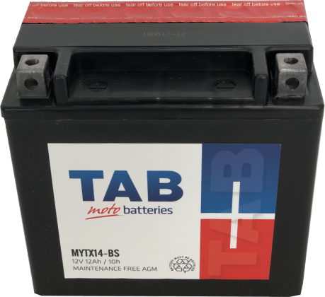 Akumuliatorius TAB, AGM, motociklinis, YTX14BS, 12AH, 12V, A, 150 x 87 x 145 mm, starterinis, rūgštinis, poliariškumas -+