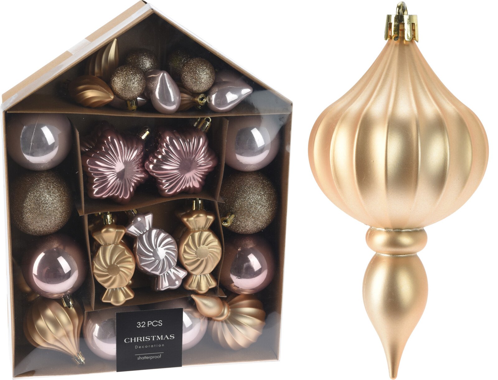 Eglutės žaisliukų rinkinys, 32 vnt., įvairių spalvų ir dizainų