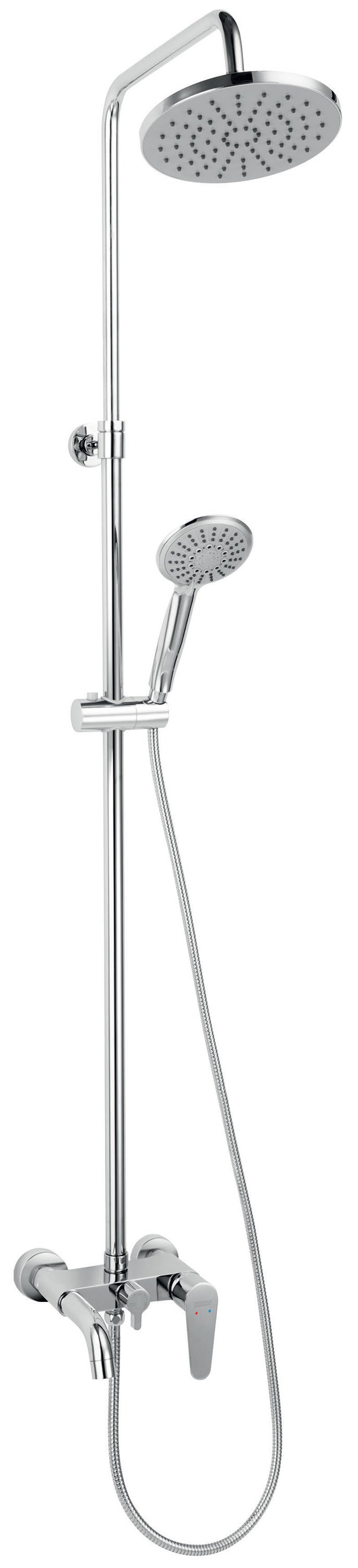 Dušo komplektas FERRO Cordoba, su vonios maišytuvu, reg.stovas 1076-1700 mm, dušo galvutės, žarna 150 cm, chromuotas, NP78-BCD13U