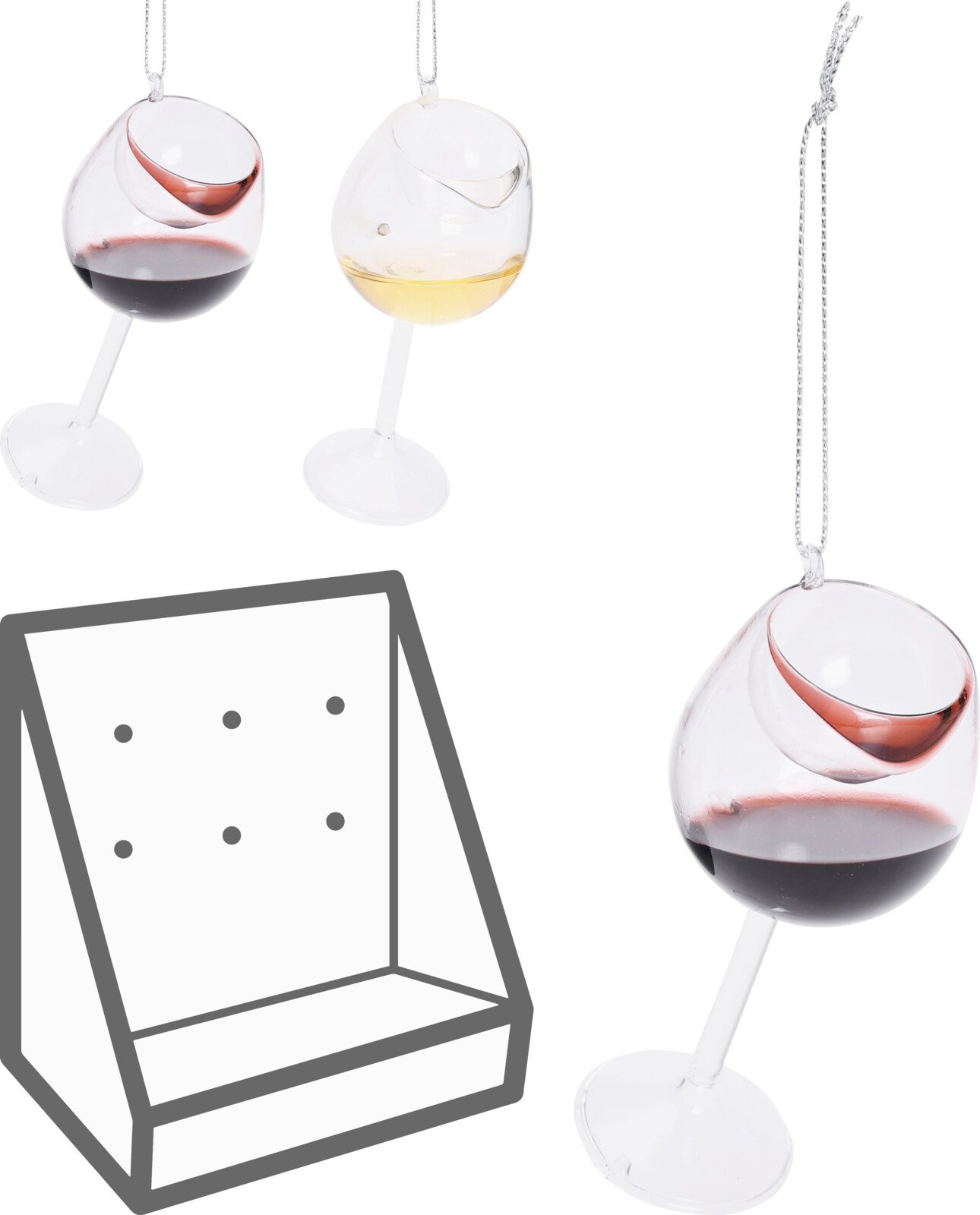 Eglutės žaisliukas Vyno Taurė, baltos arba raudonos sp., 47 x 47 x 104 mm