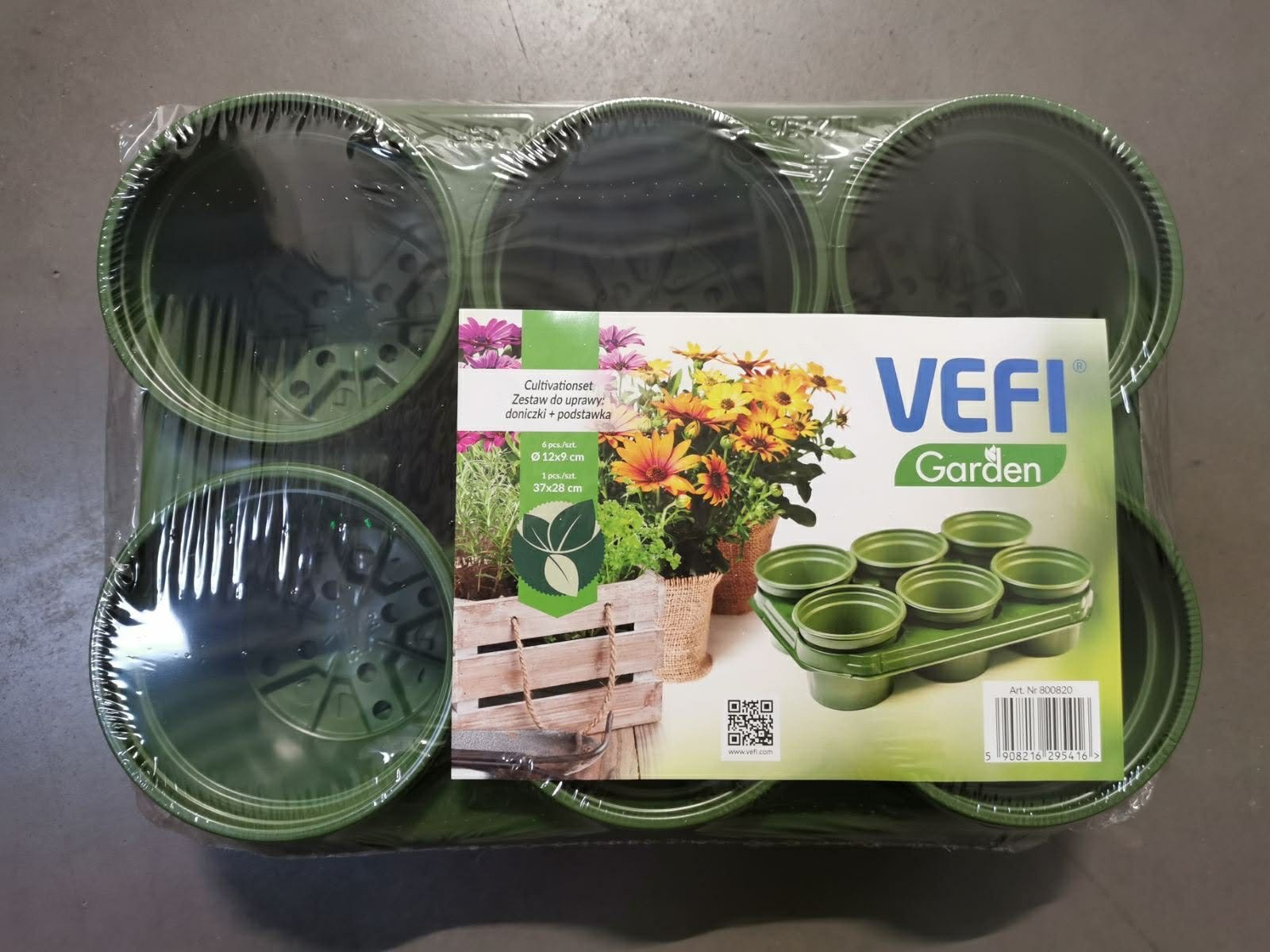 Vazonėliai daigams, apvalūs, žalios sp., su padėklu, 6 vnt.