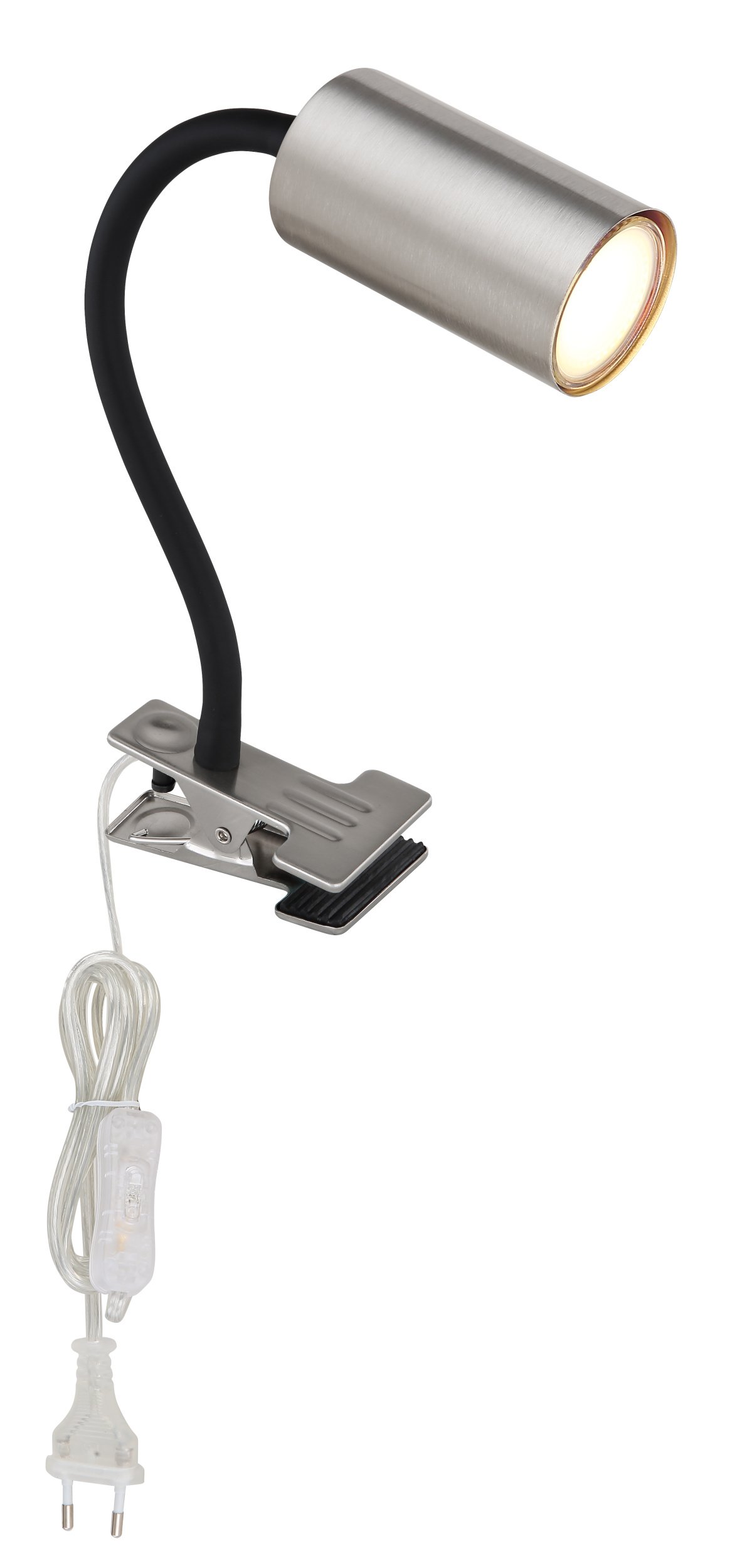 Kryptinis šviestuvas GLOBO Robby, GU10, 1x25W, 230V, prisegamas, su jung. ant 1,5m laido, metalinis, juodos, matinio nikelio sp., 100x415x290 mm, 57911K