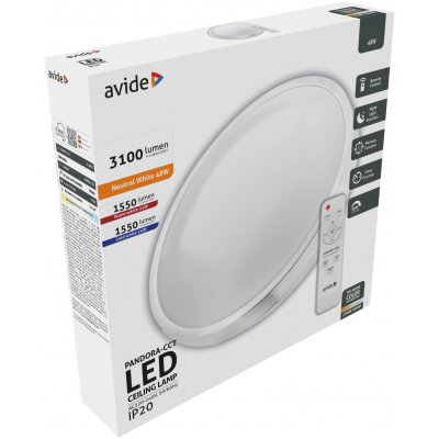Lubinis LED šviestuvas AVIDE, PANDORA-CCT AT-9109, 48 W (24+24), 220-240 V, 3000-6400 K, 3100 lm, IP20, su pultu, dimeriuojamas, 470 x 110 mm