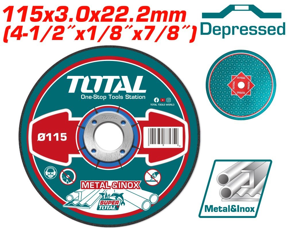 Abrazyvinis metalo šlifavimo diskas TOTAL,  115x3x22 mm, TAC2211152