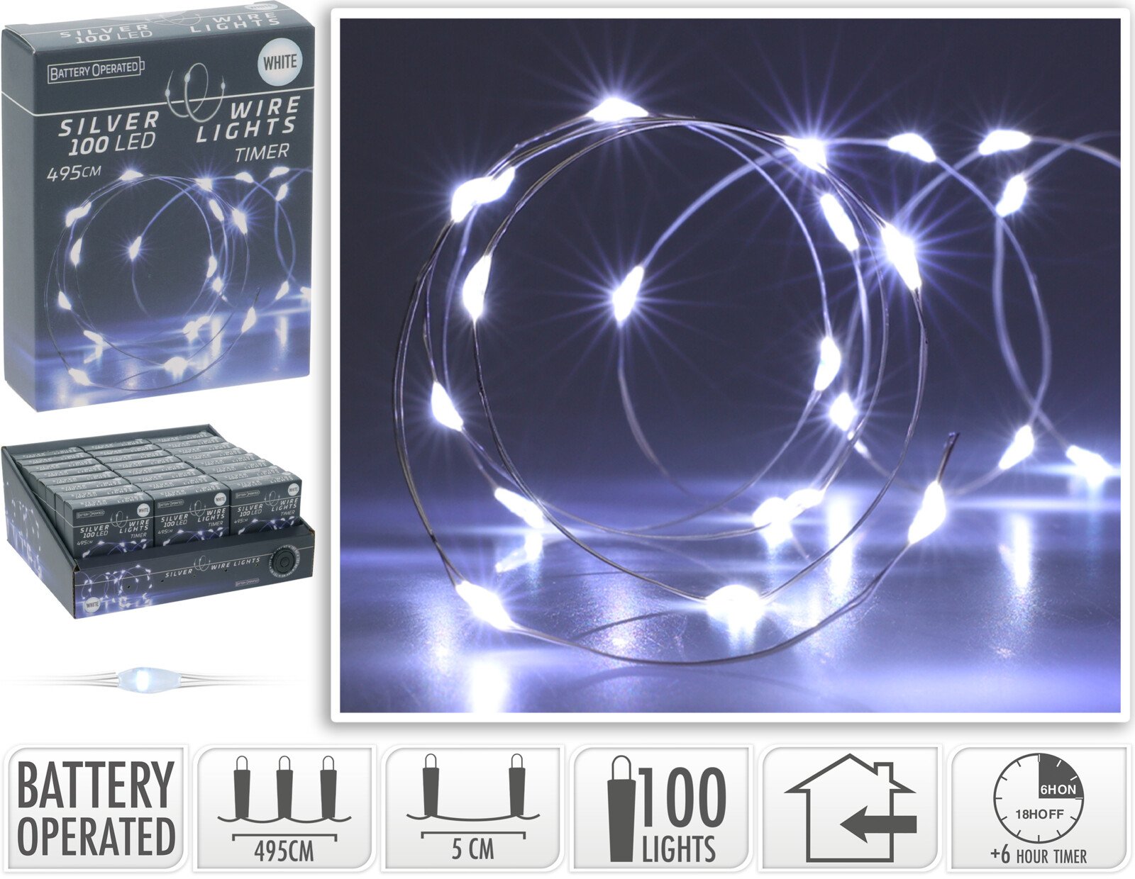 LED girlianda, 100 lempučių, baltos sp., be baterijų