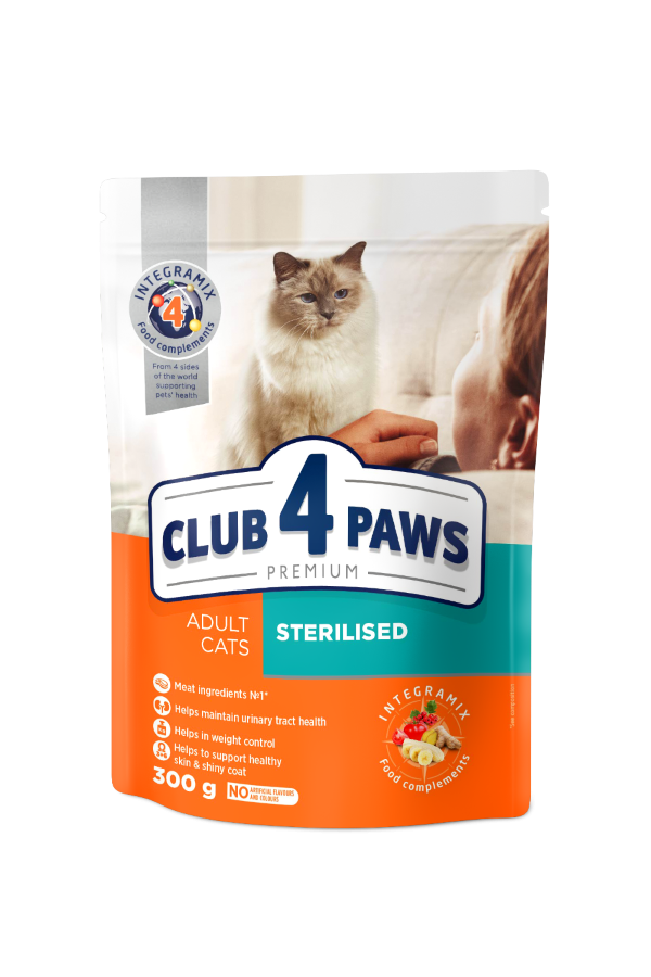 Sausas kačių ėdalas CLUB4PAWS, sterilizuotoms katėms, 300g