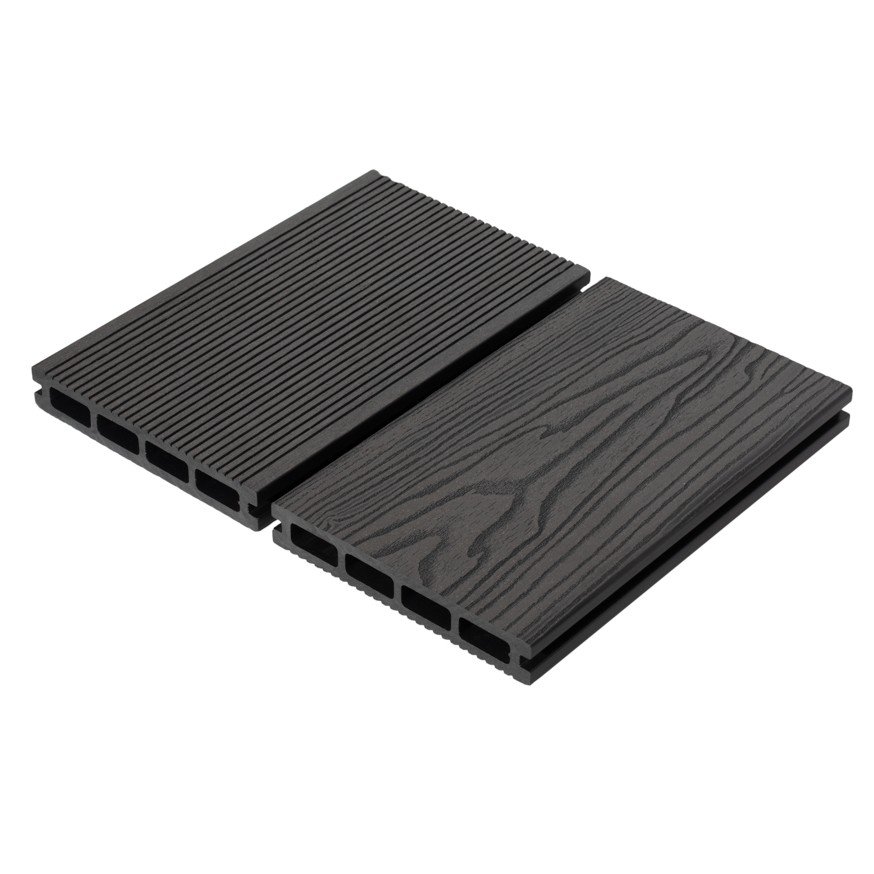 Terasinė lenta WOOMAX, matmenys 25x150x5600mm,pilka, su 3D medžio raštu, 1 lenta - 0,84 m2