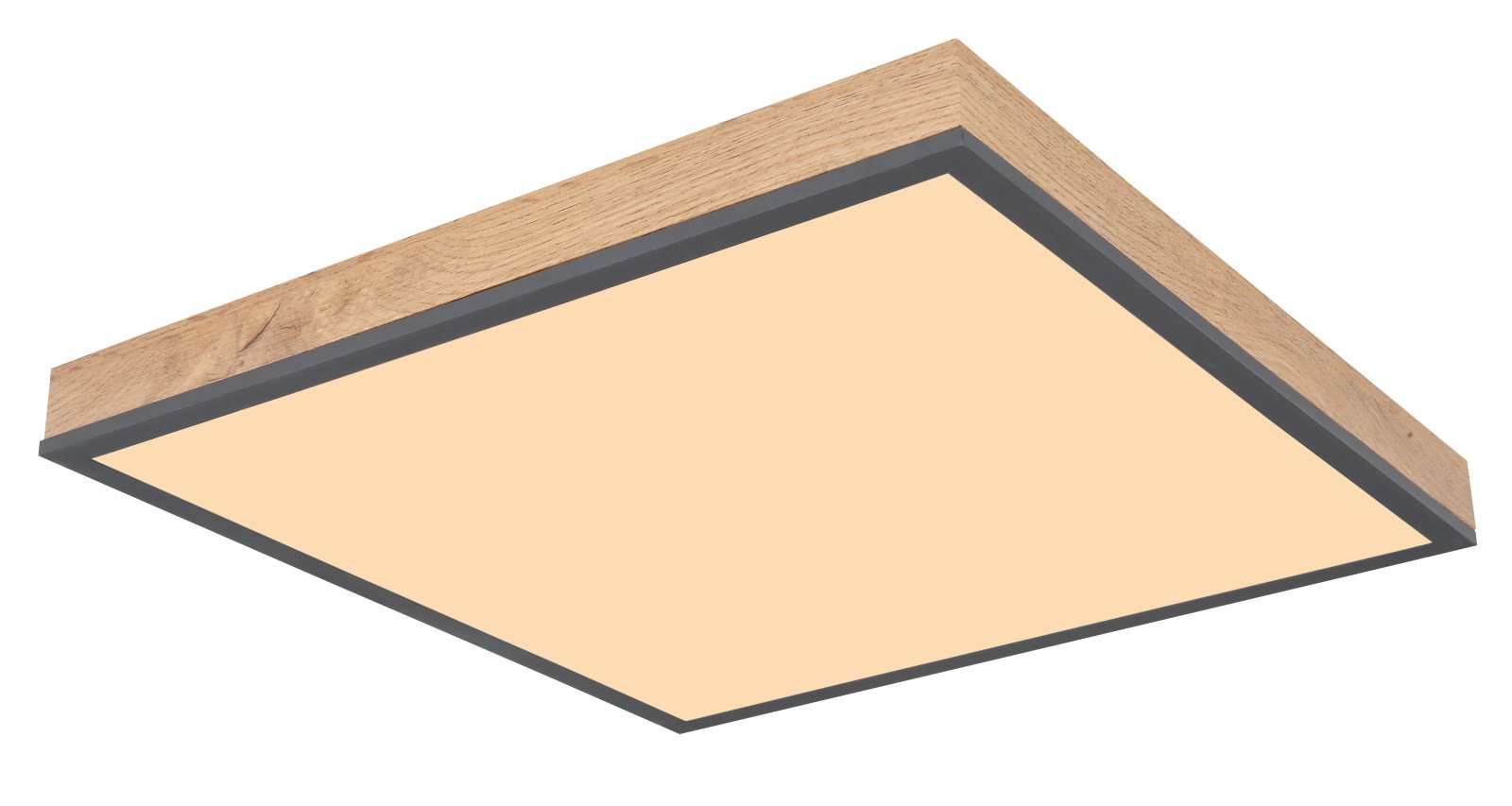 Lubinis LED šviestuvas GLOBO Doro, 24W, 230V, 2500 lm, 3000K, MDF medžio išvaizda, rėmas ažuolo, aliuminio grafito sp., 450 x 450 x 60 mm, 416080WD2.