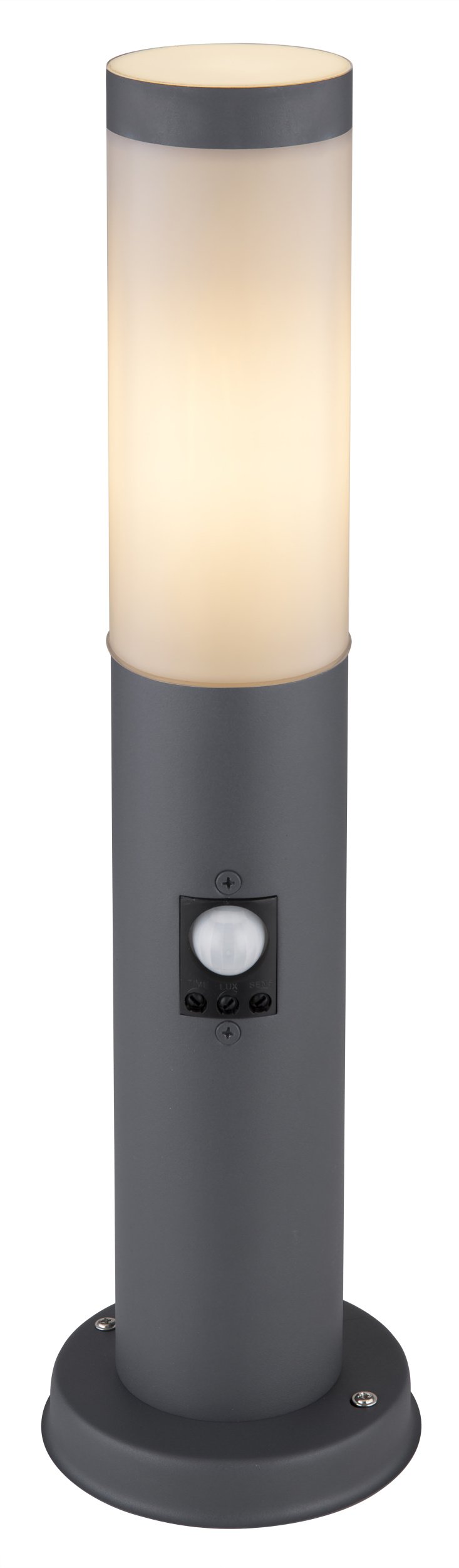 Lauko šviestuvas GLOBO Boston, E27, 1 x 23W, 230V, IP44, su judesio davikliu, pastatomas, nerūdijančio plieno, antracito sp., 127 x 450 mm, 3158AS