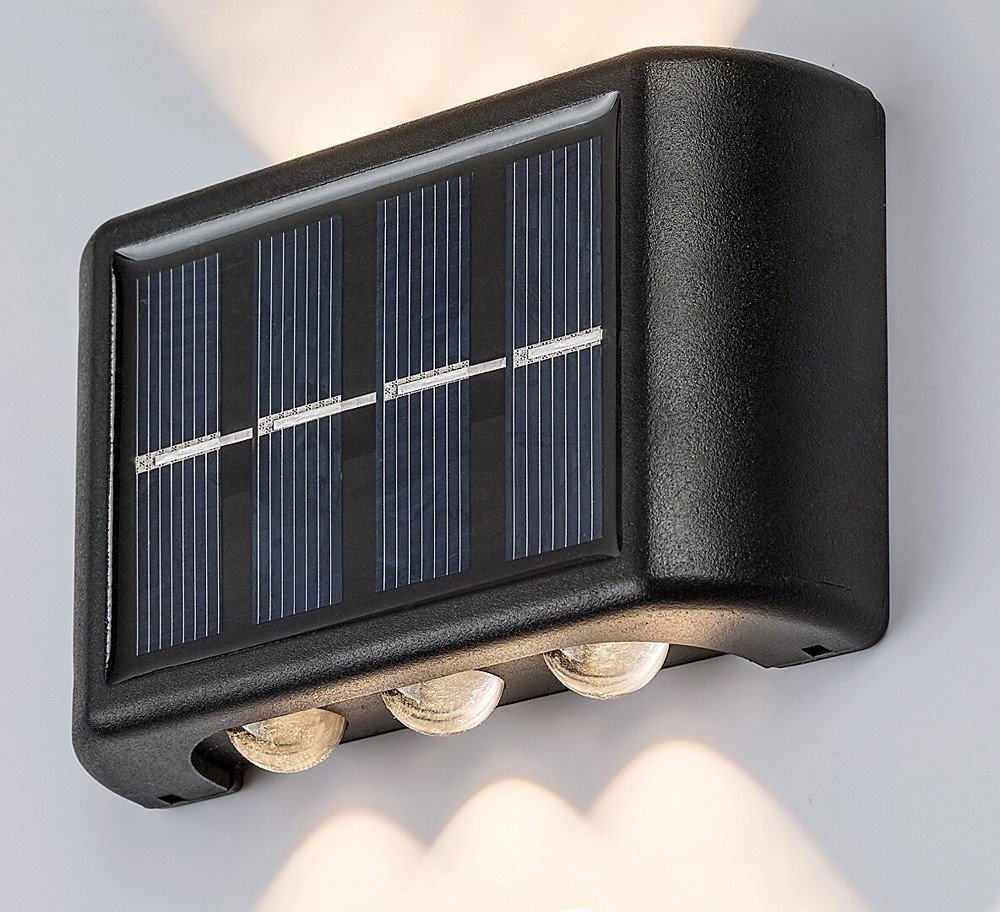Sieninis LED šviestuvas RABALUX Kangton 77024, 1.2W, 8lm, 3000K, 90 x 55 x 25 mm, IP44, įkraunamas saulės energija, su jungikliu, reaguojantis į šviesą, juodos spalvos