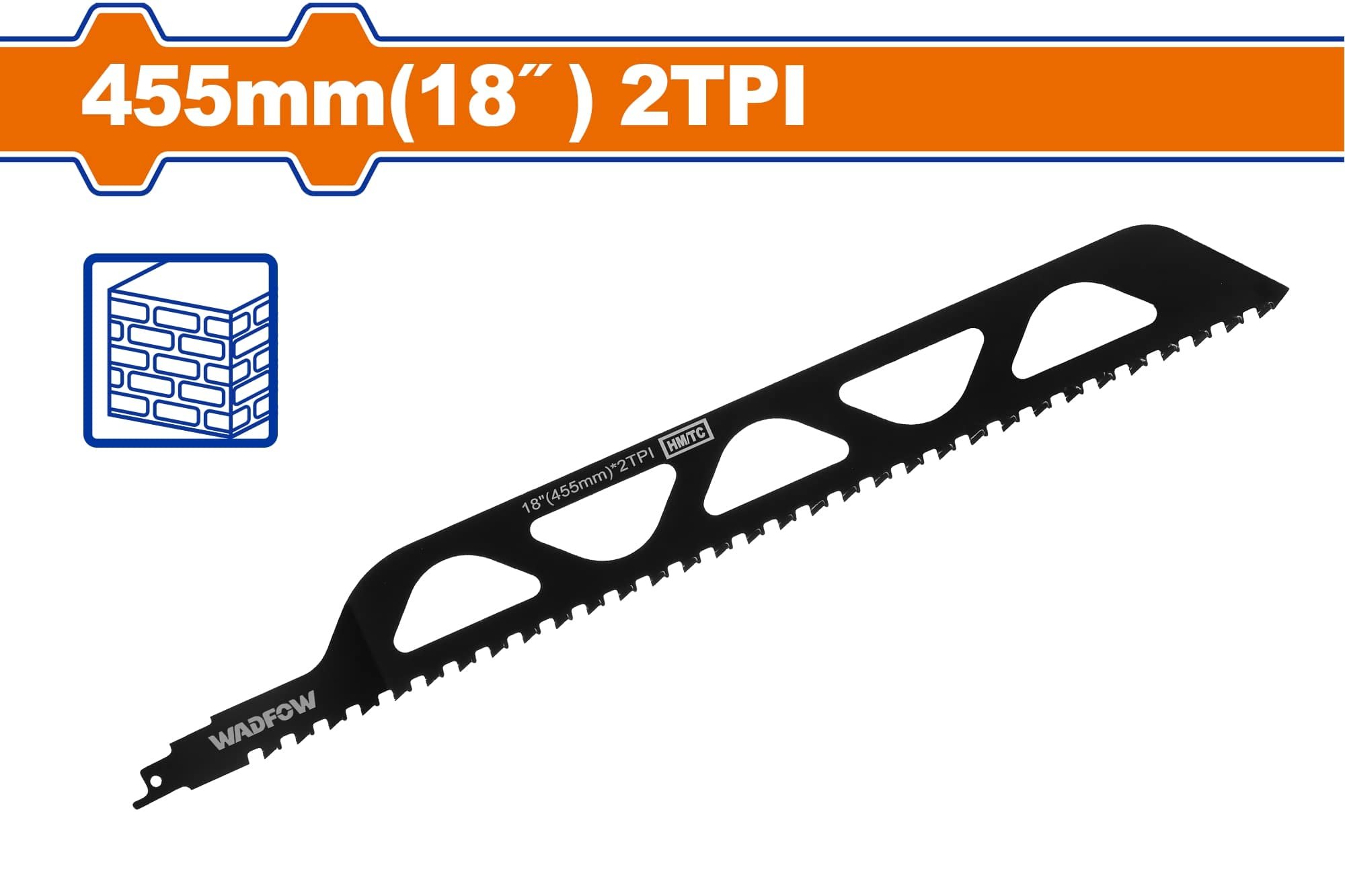 Tiesinio pjūklo pjūklelis WADFOW, plytoms, 2 TPI, 455 mm, WJT2243HM