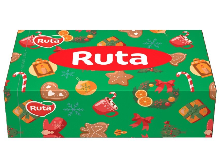 Kosmetinės servetėlės RUTA, 150 vnt., 2 sluoks., kalėdinėje dėžutėje