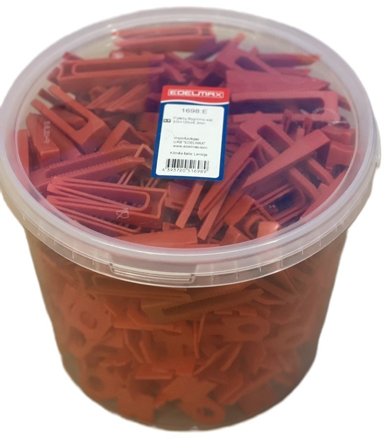 Plytelių išlyginimo sistema EDELMAX, 3 mm, inkarų 300 vnt, pleištų 100 vnt., 7-15 mm plytelėms
