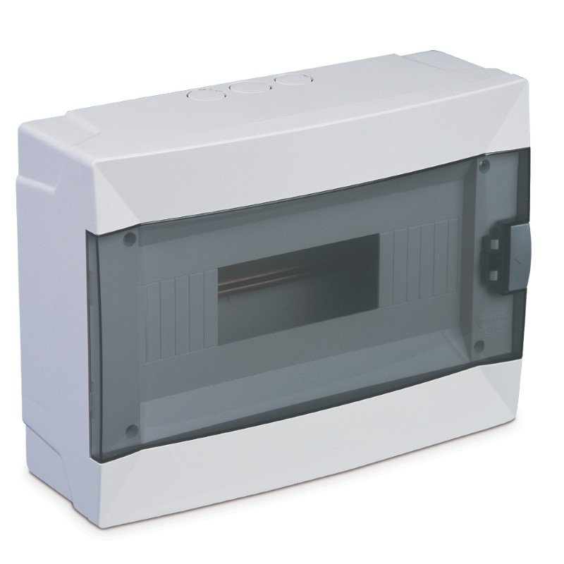 Automatinių jungiklių skydelis MAKEL, 12 modulių, IP40, su skaidriomis durelėmis, paviršinis