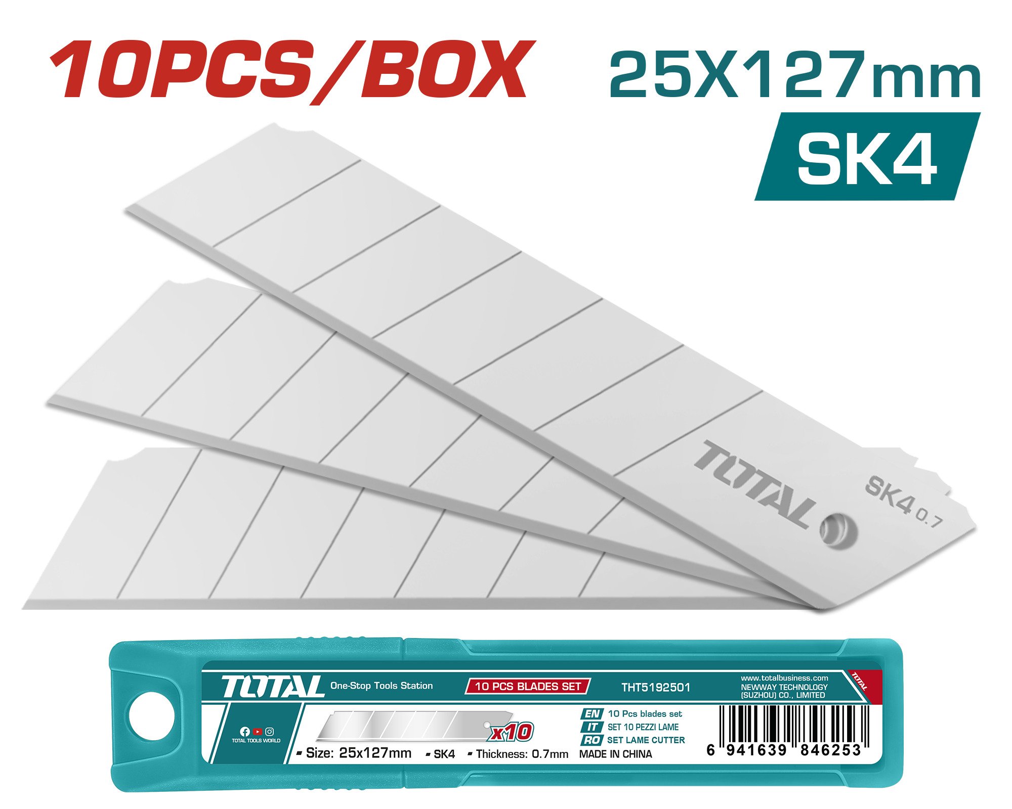 Geležtės peiliui TOTAL, laužomos, SK4 plienas, 25x127 mm, 10 vnt., THT5192501