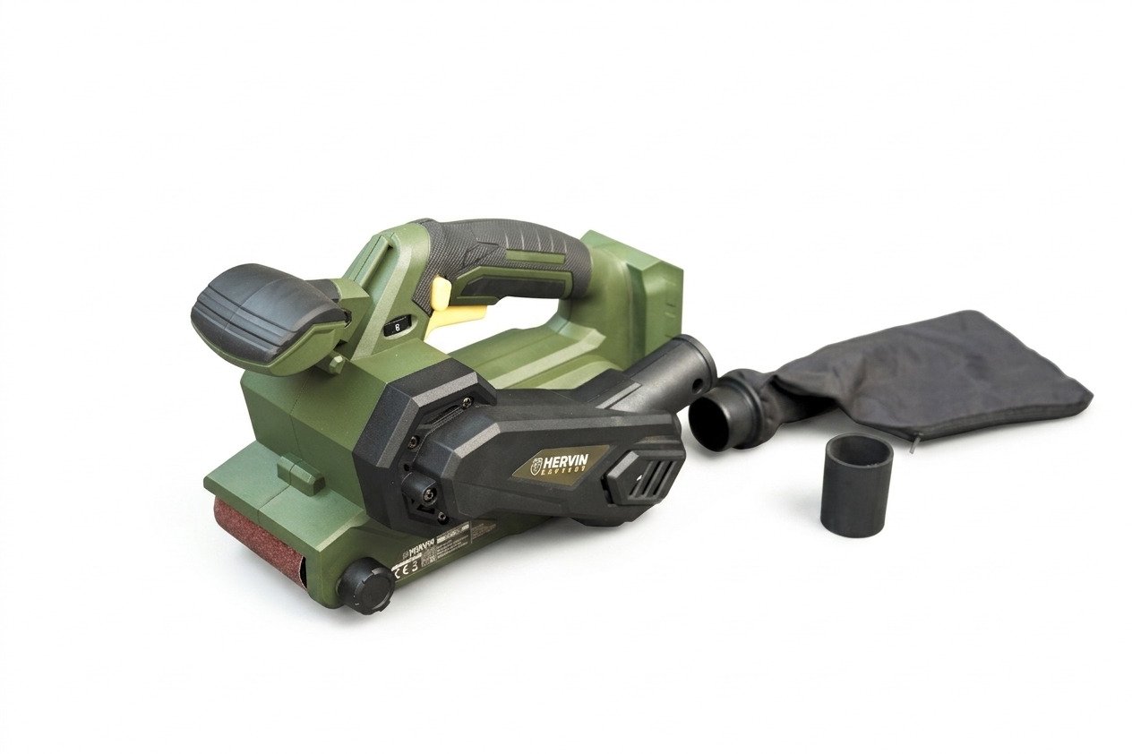 Akumuliatorinis juostinis šlifuoklis HERVIN BATTERY PLST-839, 20 V, 6 greičiai, 76x457 mm, 120-350 m/min,  be akumuliatoriaus ir kroviklio