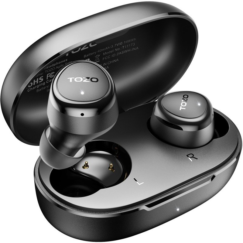 Įkraunamos belaidės ausinės TOZO Agile Solo, TWS, Bluetooth 5.3., veikimo laikas vienu pakrovimu 23 val., IPX4, juodos sp., T11173