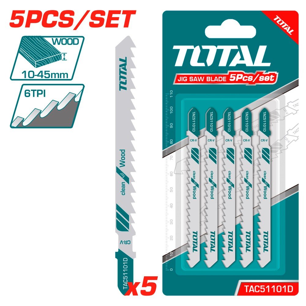 Siaurapjūklio pjūklelių rinkinys TOTAL, medienai, 74 mm, 5vnt., TAC51101D