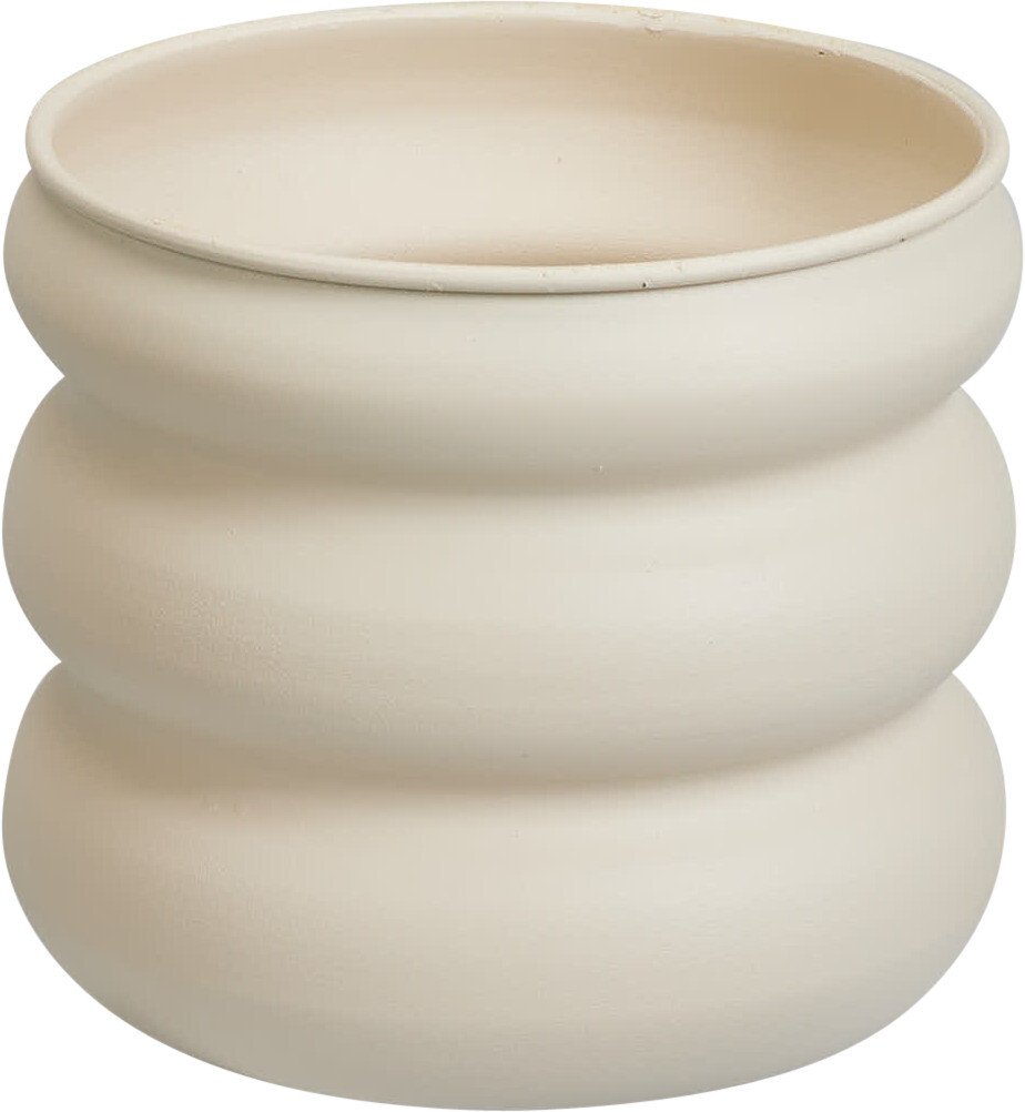 Lauko vazonas, metalinis, banguotas, kreminės sp., 20 x 20 x 17,8 cm.