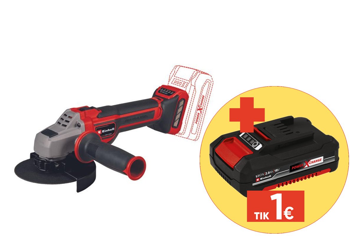 Akumuliatorinis kampinis šlifuoklis EINHELL TP-AG 18/125 CE Q, Li-Solo, 18 V, 125 mm, be akumuliatoriaus ir kroviklio