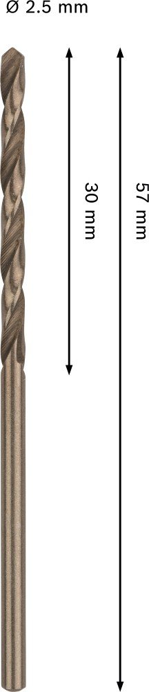 Grąžtas metalui BOSCH HSS-Co, DIN 338, 2,5 × 30 × 57 mm