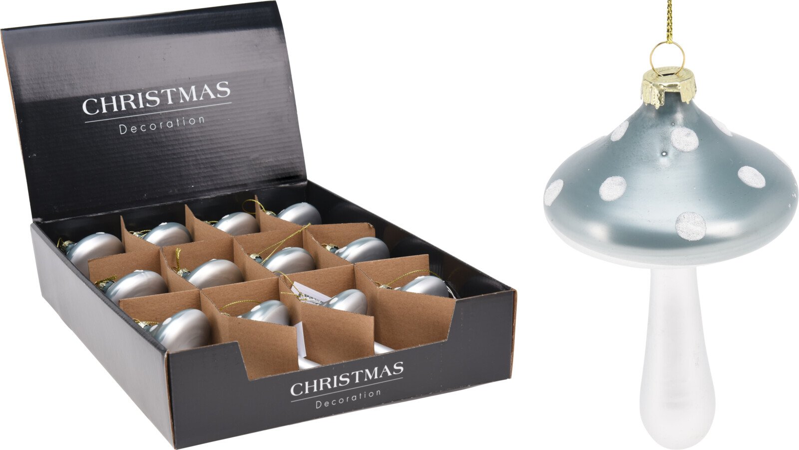 Eglutės žaisliukas Grybas, raudonos sp. su baltais taškeliais, 68 x 68 x 117 mm