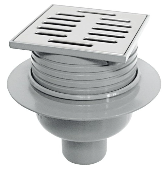 Vertikalus trapas ACO RUG, DN50, su nerūdijančiojo plieno grotelėmis 100x100 mm, 316741