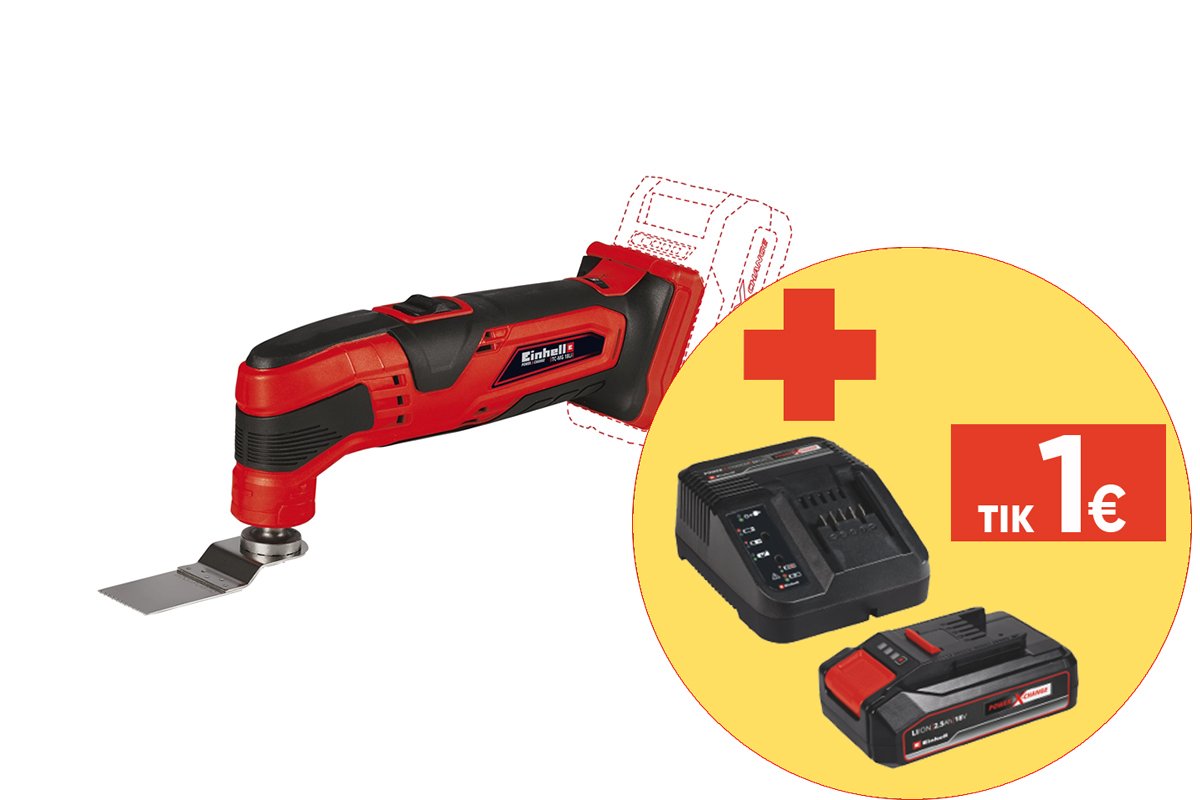 Akumuliatorinis daugiafunkcinis įrankis EINHELL TC-MG 18 Li, Solo, 18 V, Li-ion, svoris 0,88 kg, be akumuliatoriaus ir kroviklio