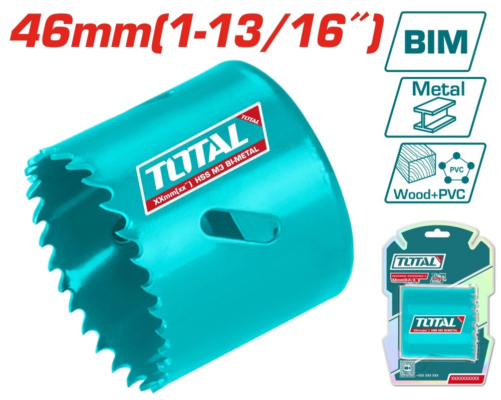 Gręžimo karūnėlė TOTAL, HSS M3 Bi-metal, 4-6 TPI, 46 mm, TAC410461