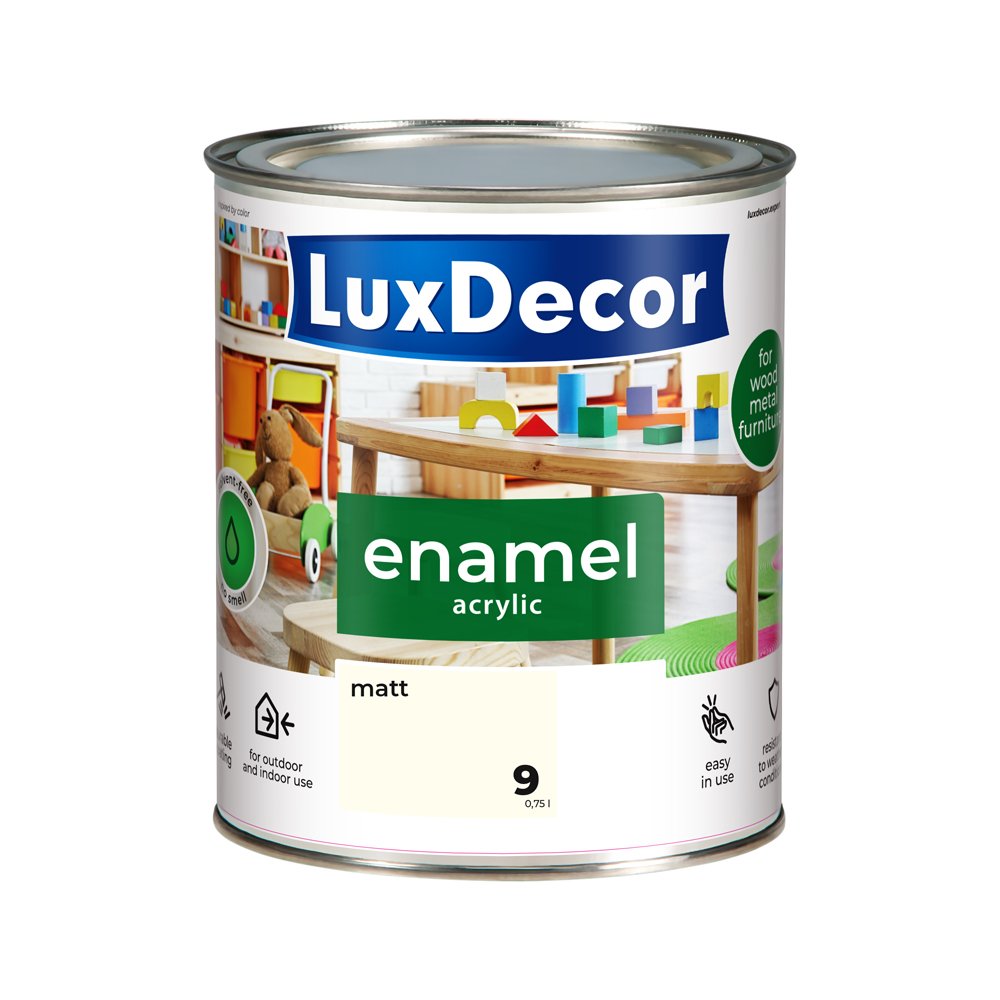 Universali akrilinė emalė LUXDECOR, 0,75 l, (09) dramblio kaulo spalvos, matinis, vandens pagrindu