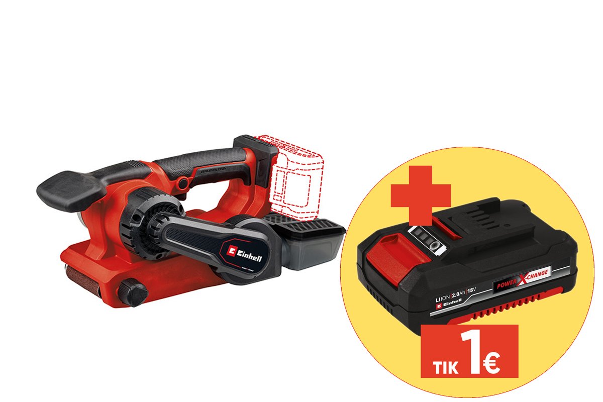 Akumuliatorinis juostinis šlifuoklis EINHELL TP-BS 18/457 Li BL - Solo, 18 V, naudojamos šlifavimo juostos ilgis 457 mm, be akumuliatorių ir kroviklio