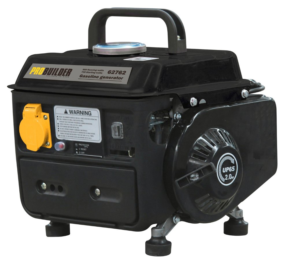 Benzininis generatorius PROBUILDER 62762, maks. galia 720 W, nominali galia 650 W, kuro talpa 4,2 l, svoris 16,25 kg