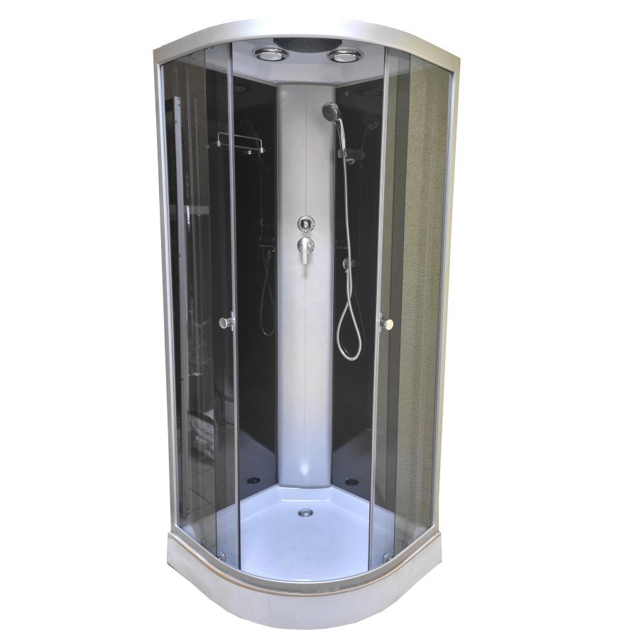 Dušo kabina ET-6023 GCH, 90 x 90 cm, ketursienė, pusapvalė, 4 mm tonuotas stiklas, 14 cm žemas padėklas    